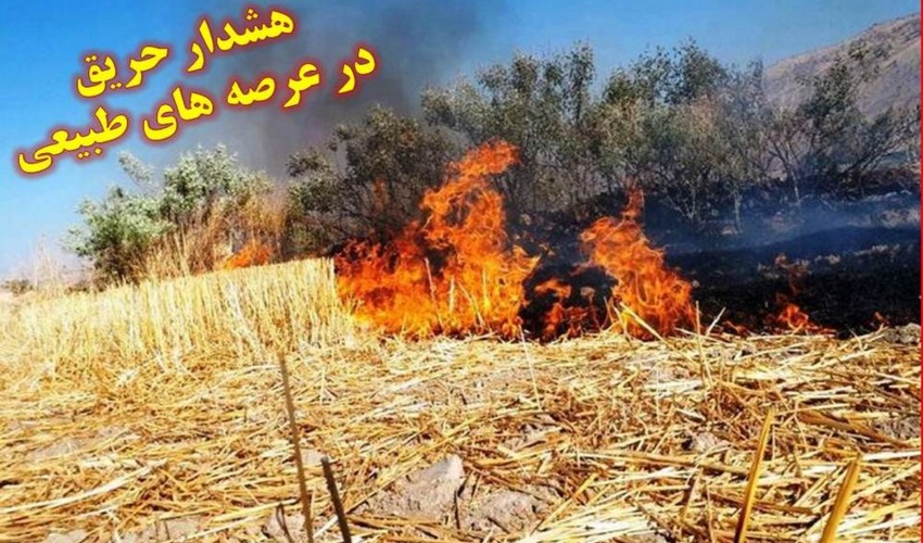هشدار سازمان منابع طبیعی نسبت به احتمال وقوع آتش سوزی در عرصه های طبیعی ناشی از سوزاندن کاه و کلش مزارع 