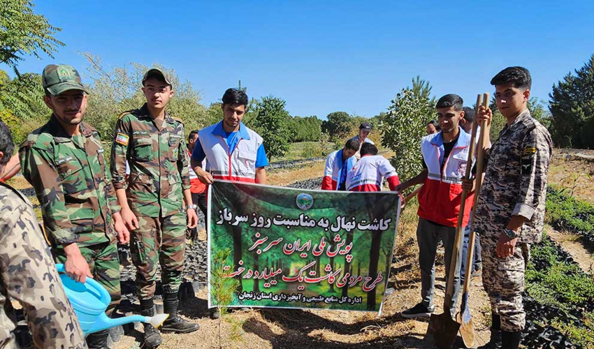 زنجان/ کاشت نمادین نهال به مناسبت بزرگداشت روز سرباز